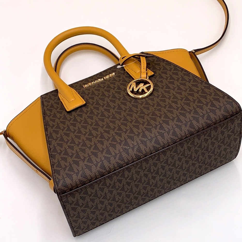 MICHAEL KORS
Avril Small Logo Top-Zip Satchel / Crossbody Marigold/ Brown Color - Picture 14 of 16